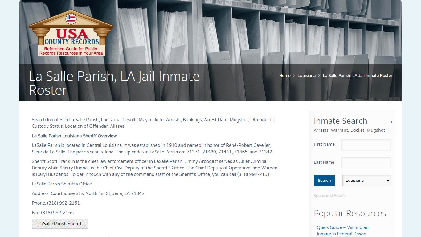 La Salle Parish, LA Jail Inmate Roster | Name Search